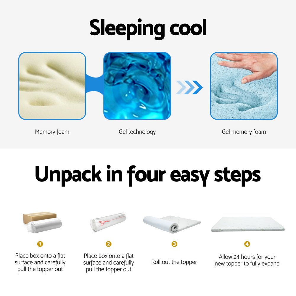 10cm Thick Deluxe Memory Foam Mattress Topper Cool Gel - King - Furniture > Mattresses - Bedzy Australia