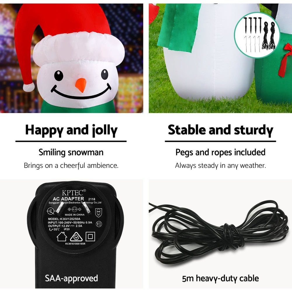 Inflatable Christmas 2.4M Snowman LED Lights Outdoor Decorations - Bedzy Australia