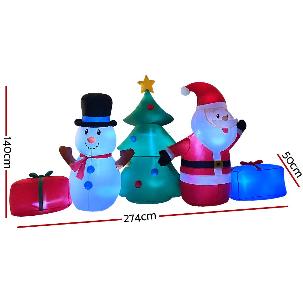 2.7M Christmas Inflatable Tree Snowman Lights Outdoor Decorations - Bedzy Australia