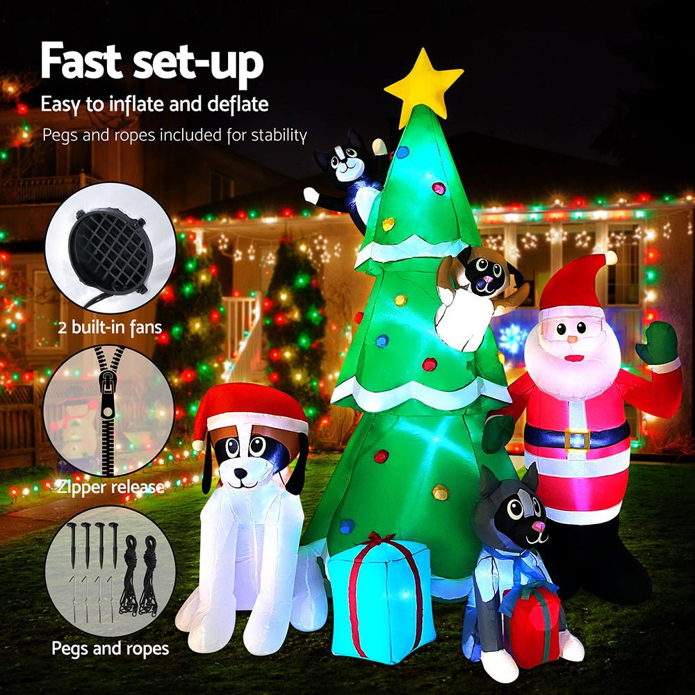 3M Inflatable Christmas Tree Santa Lights Outdoor Decorations - Bedzy Australia