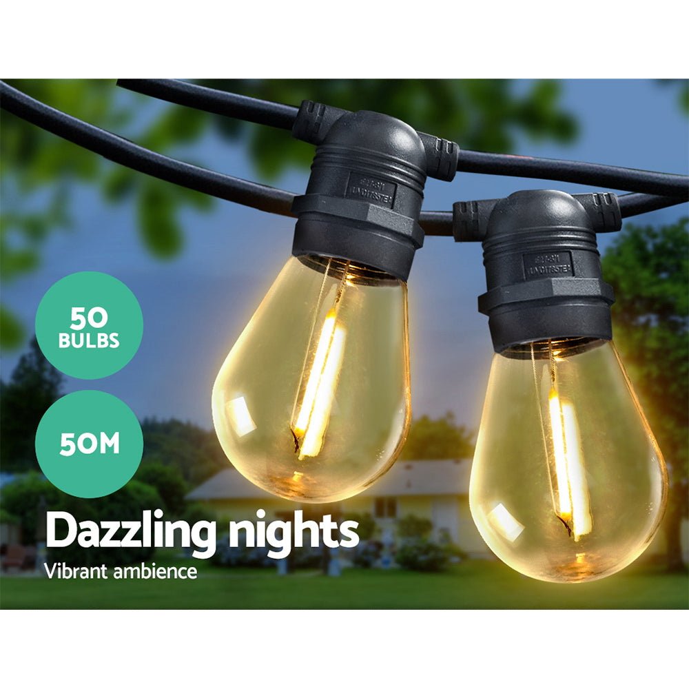 50m LED Festoon String Lights 50 Bulbs Kits Wedding Party Christmas S14 - Bedzy Australia