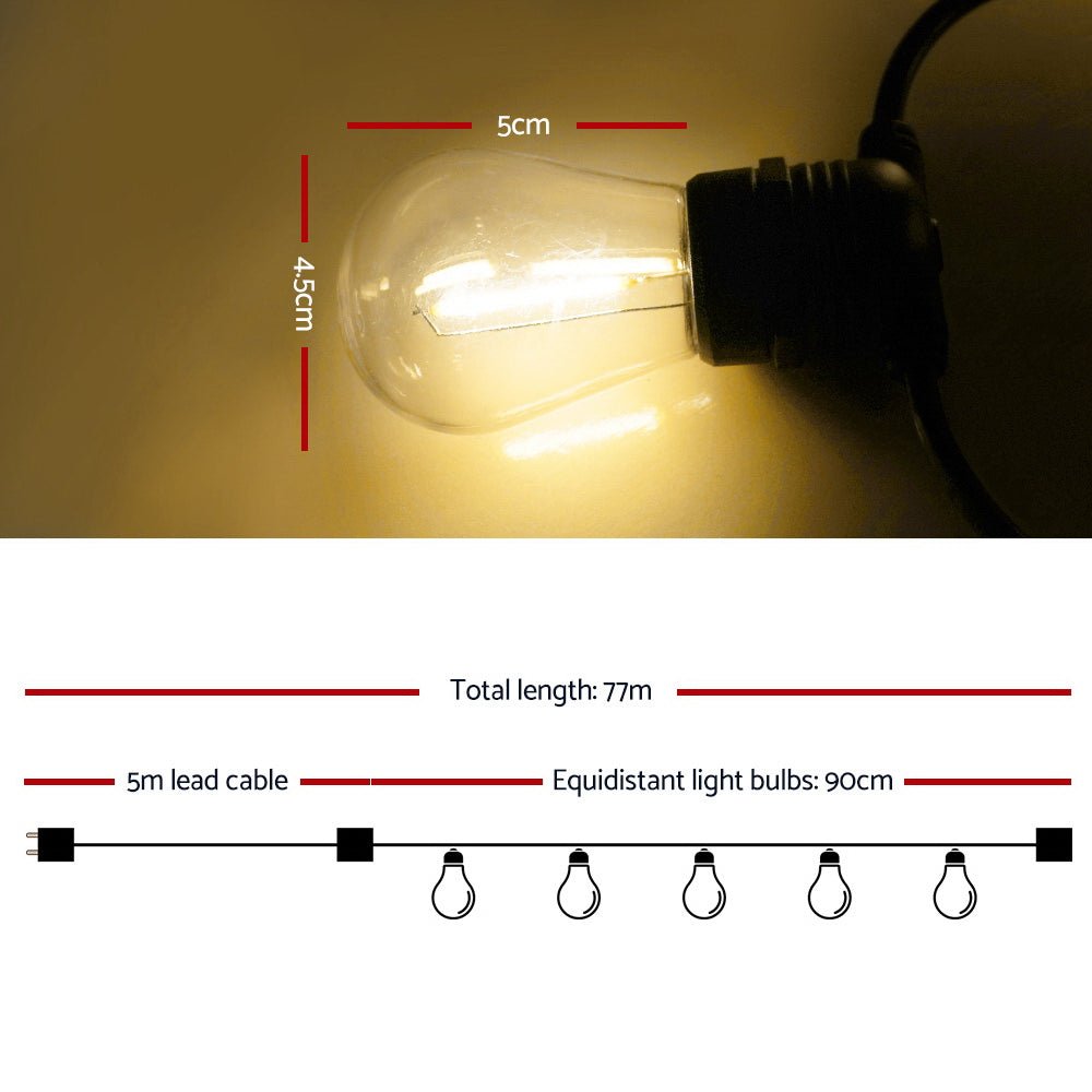 77m LED Festoon String Lights 80 Bulbs Kits Wedding Party Christmas S14 - Bedzy Australia