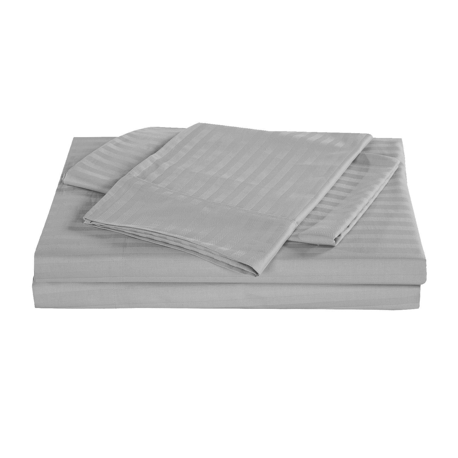 Kensington 1200 Thread Count 100% Egyptian Cotton Sheet Set Stripe Hotel Grade Queen Silver - Bedzy Australia