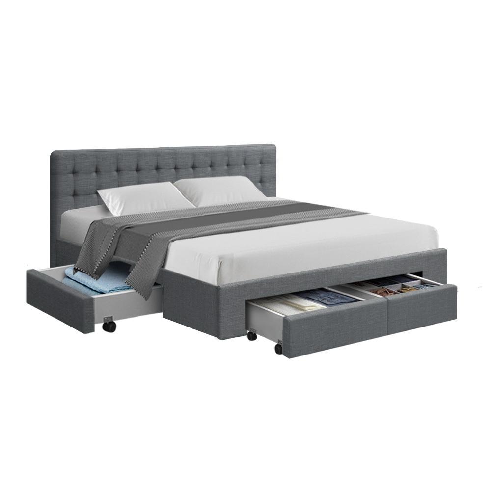 King Premium Package | Trinity Bed Grey, Luna Series Euro Top Mattress (Medium Firm) & Bamboo Mattress Topper! - Bedzy Australia
