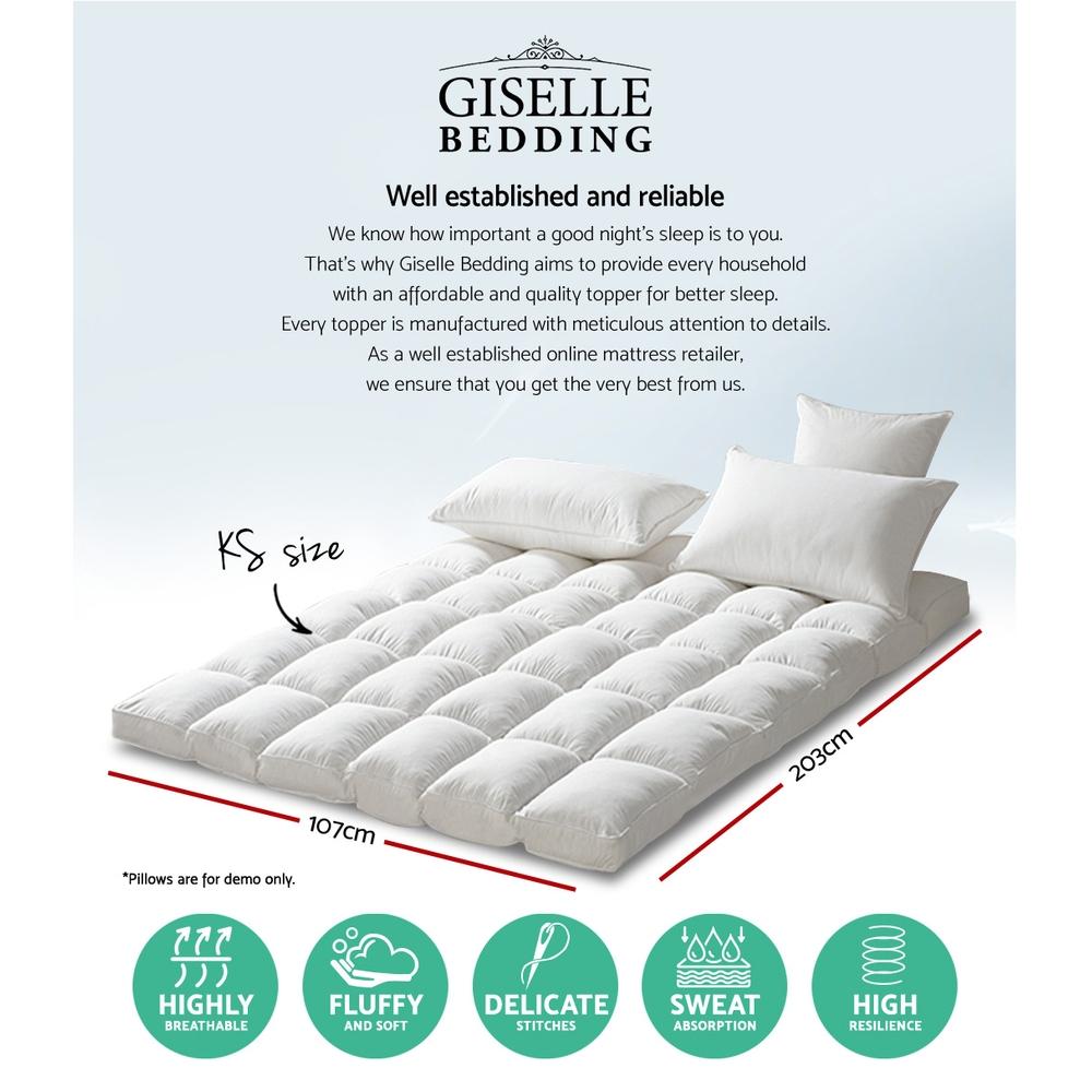 King Single Mattress Topper Pillowtop 1000GSM Microfibre Filling Protector - Bedzy Australia