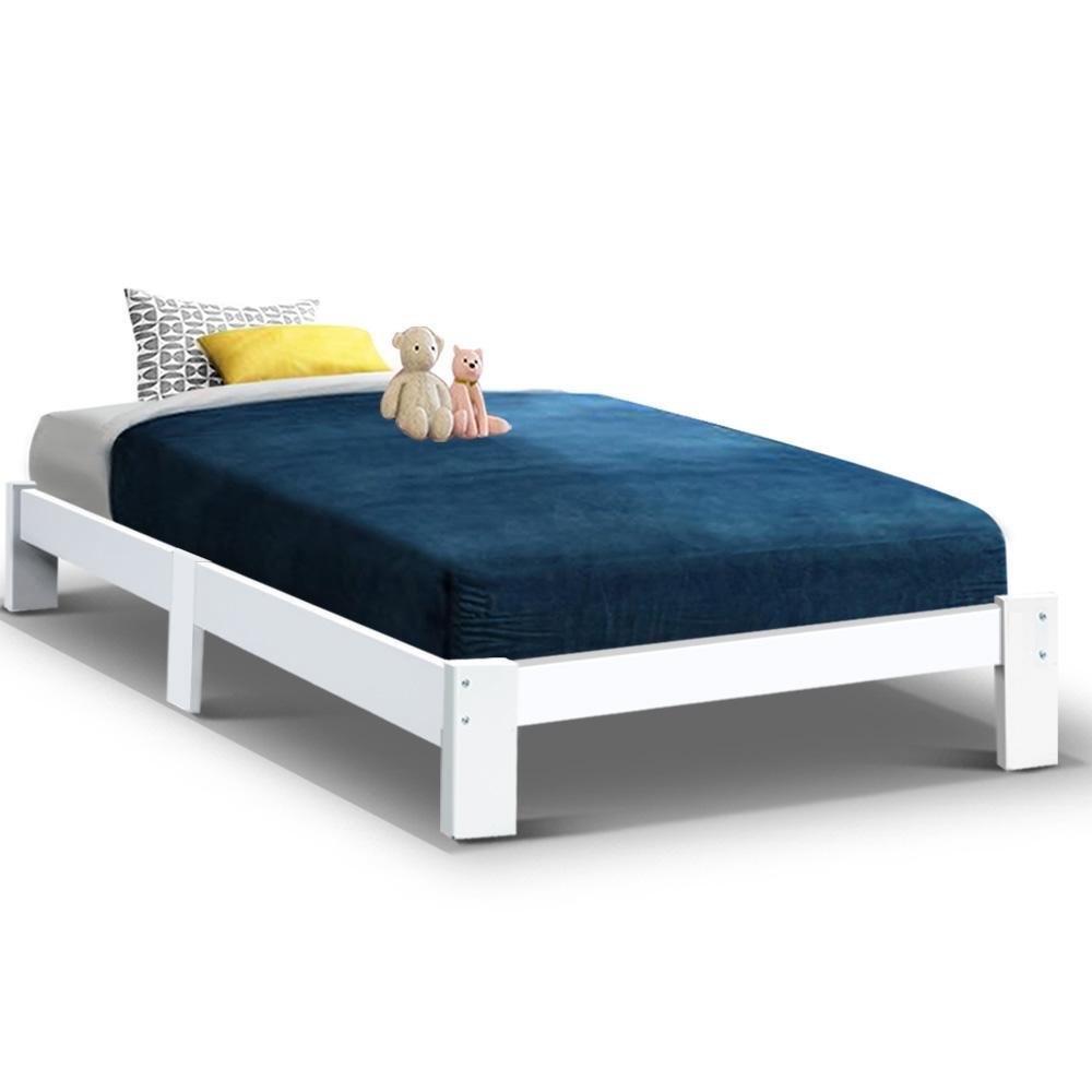 King Single Package | Fairy Wooden Bed Frame White & Bonita Euro Top Mattress (Medium Firm) - Bedzy Australia