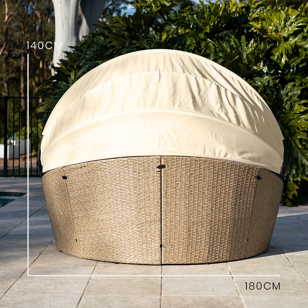 3 Piece Round Wicker Day Bed Lounge With Canopy - Beige - Furniture > Outdoor - Bedzy Australia