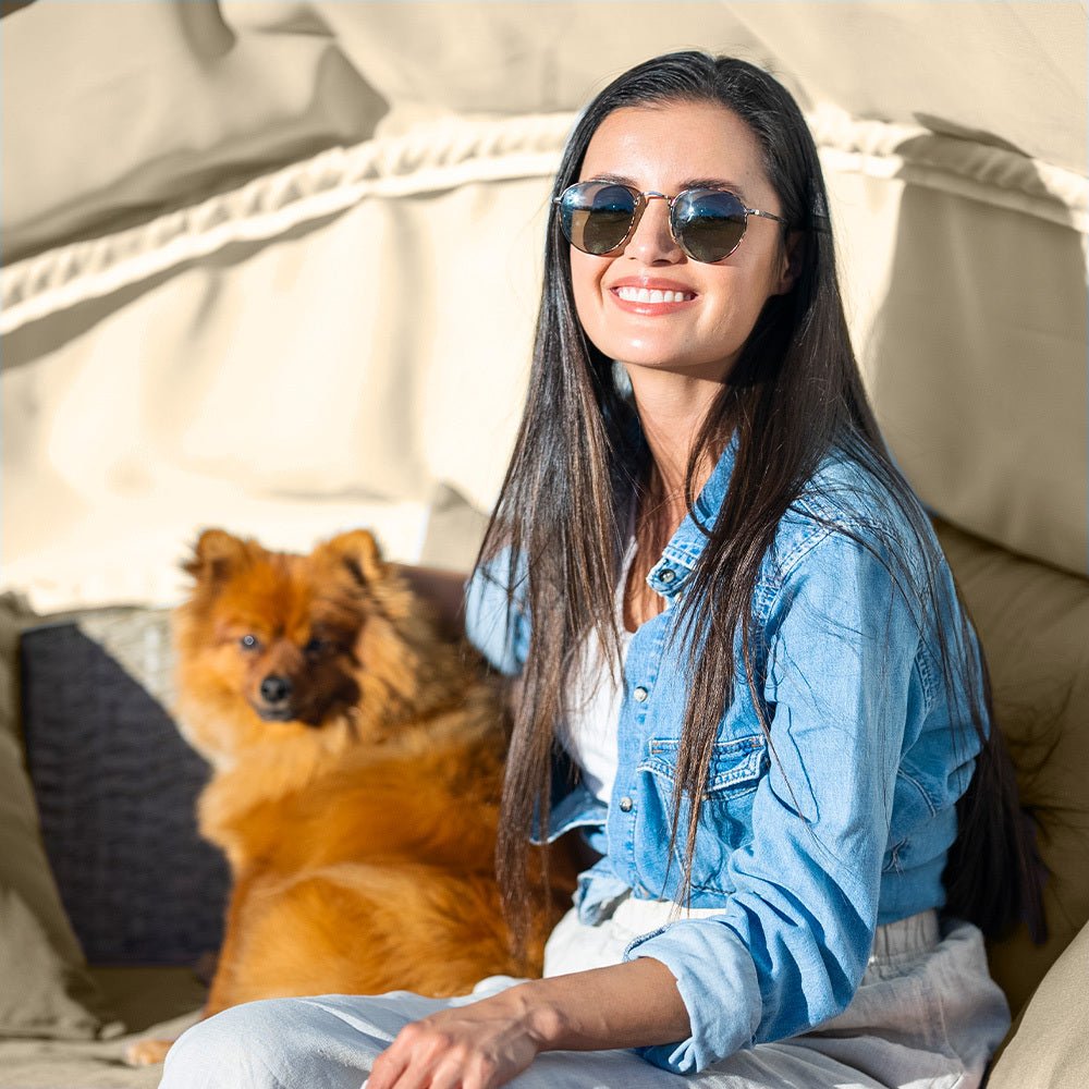 3 Piece Round Wicker Day Bed Lounge With Canopy - Beige - Furniture > Outdoor - Bedzy Australia