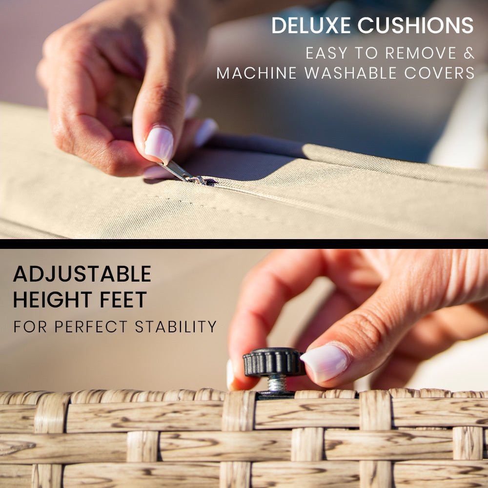 3 Piece Round Wicker Day Bed Lounge With Canopy - Beige - Furniture > Outdoor - Bedzy Australia