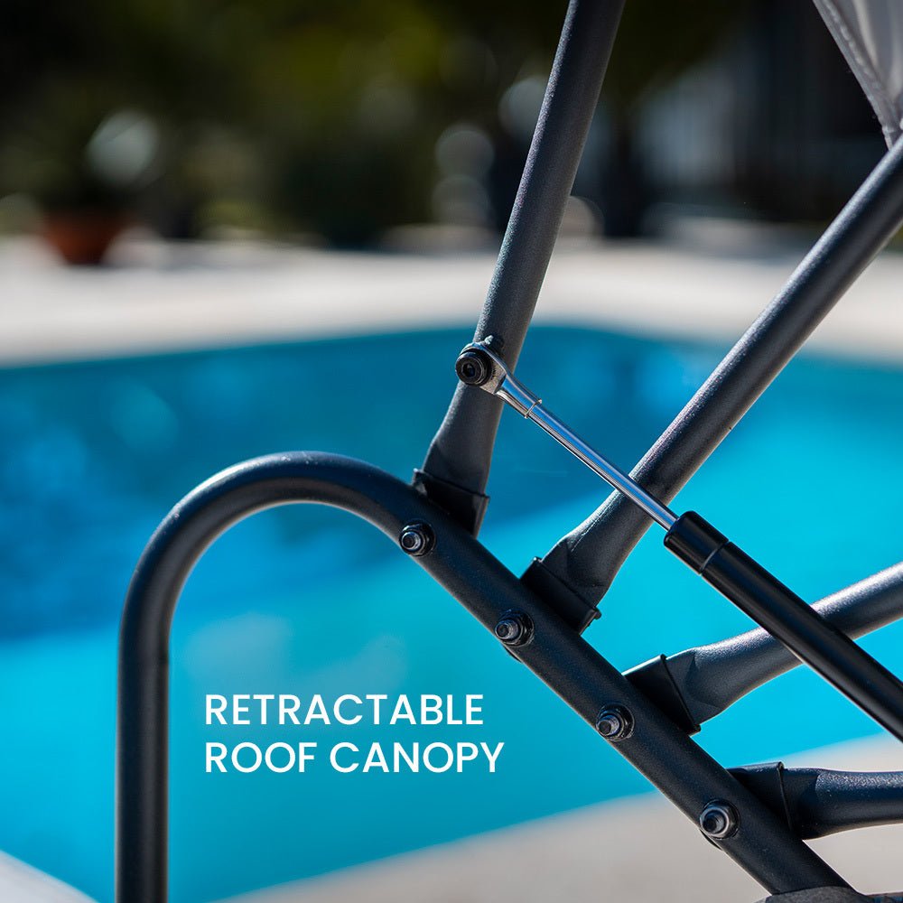 3 Piece Round Wicker Day Bed Lounge With Canopy - Beige - Furniture > Outdoor - Bedzy Australia