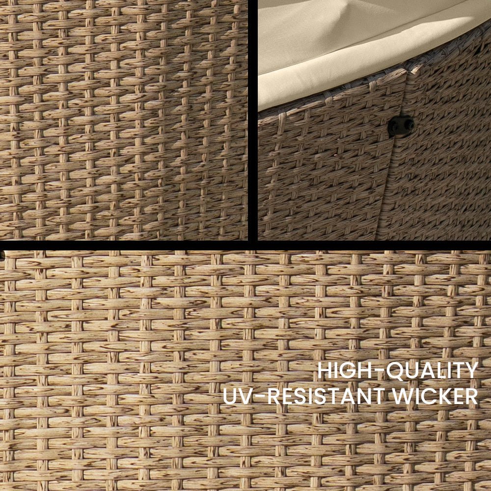 3 Piece Round Wicker Day Bed Lounge With Canopy - Beige - Furniture > Outdoor - Bedzy Australia