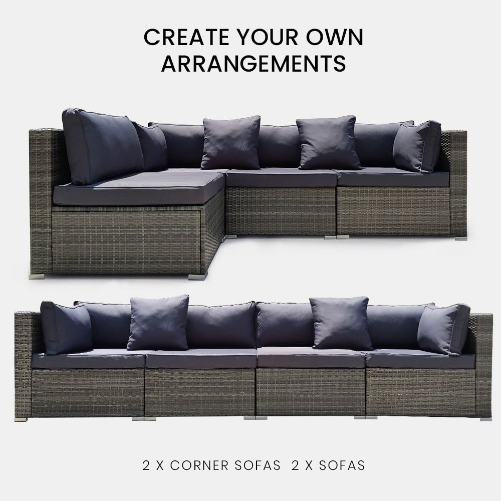4 Seater Modular Outdoor Lounge Sofa Setting - Grey - Furniture > Outdoor - Bedzy Australia