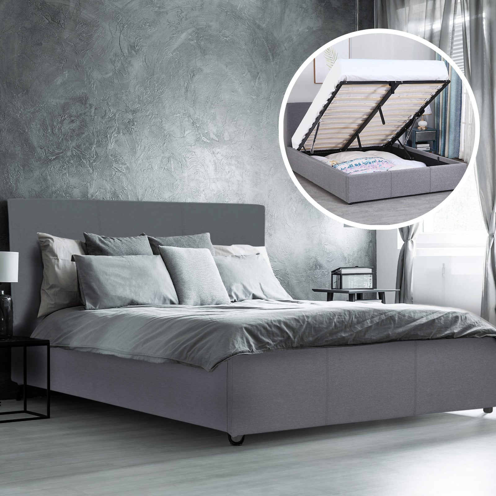 Luxury Gas Lift Bed with Headboard (Model 1) - Grey No.28 - Single - Home & Garden - Bedzy Australia
