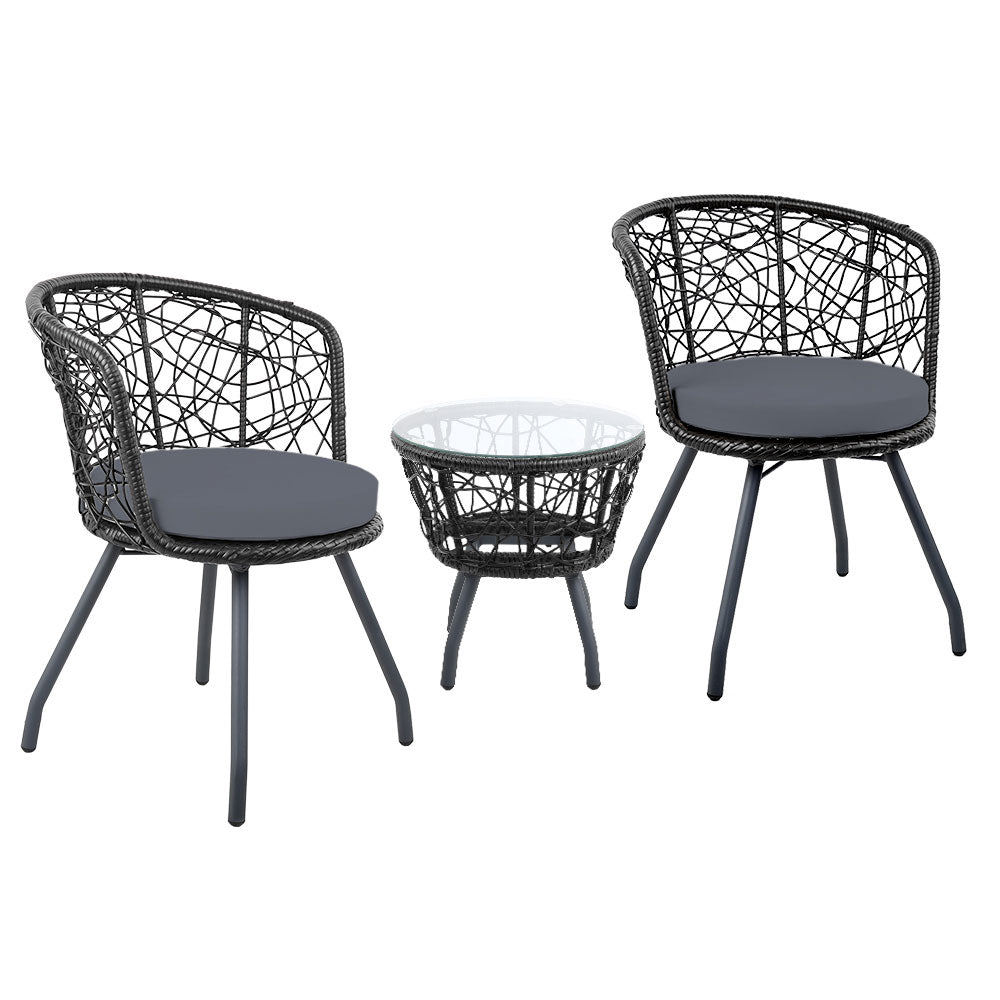 Outdoor Patio Chair and Table - Black - Furniture > Outdoor - Bedzy Australia