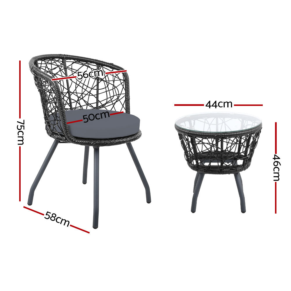 Outdoor Patio Chair and Table - Black - Furniture > Outdoor - Bedzy Australia