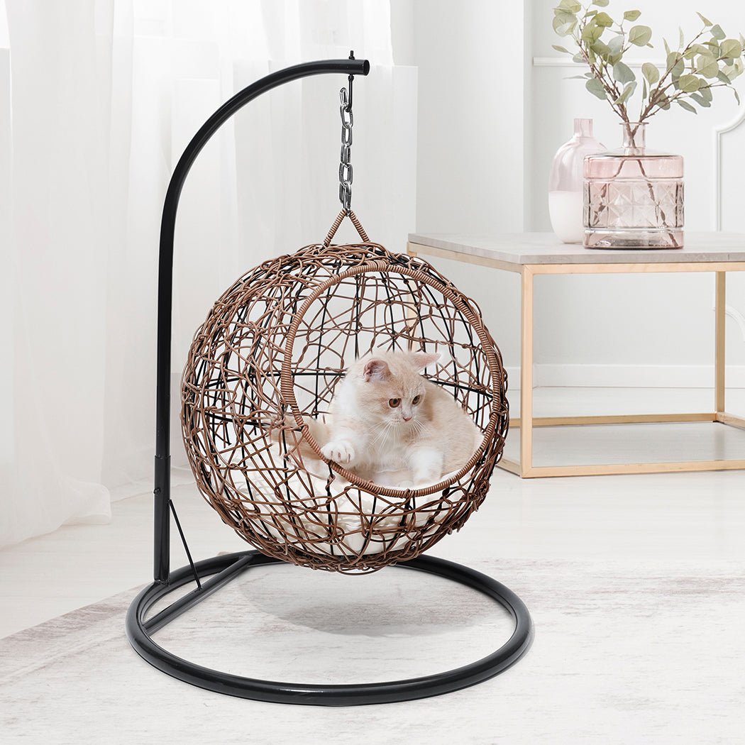 Rattan Cat Beds Elevated Puppy Wicker Hanging Basket Swinging Egg Chair - Bedzy Australia