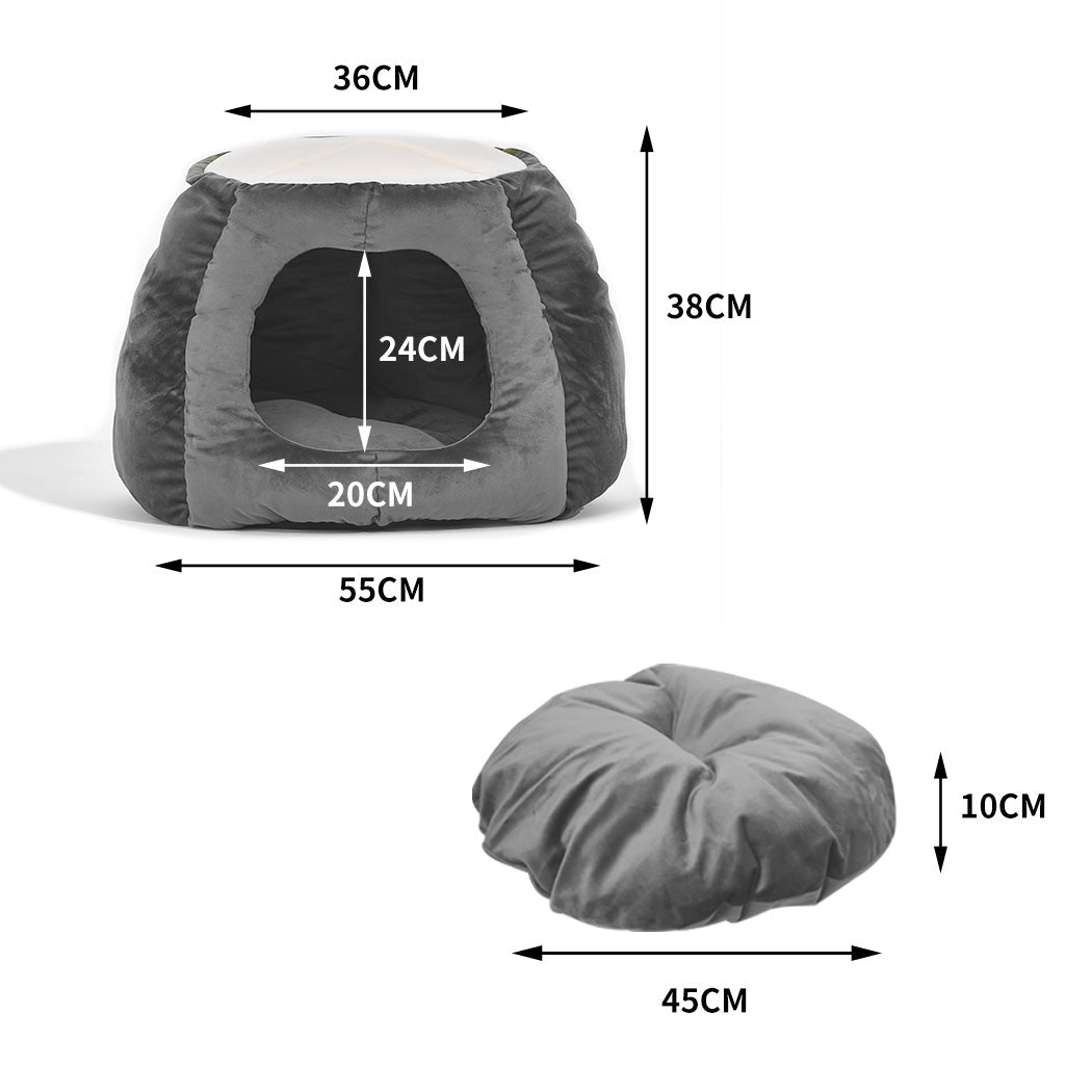 Pet Bed Cat Beds Bedding Castle Igloo Round Nest Comfy Kennel Cave Grey L - Bedzy Australia