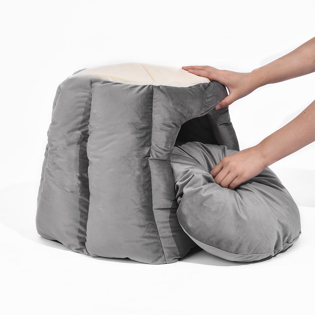 Pet Bed Cat Beds Bedding Castle Igloo Round Nest Comfy Kennel Cave Grey L - Bedzy Australia