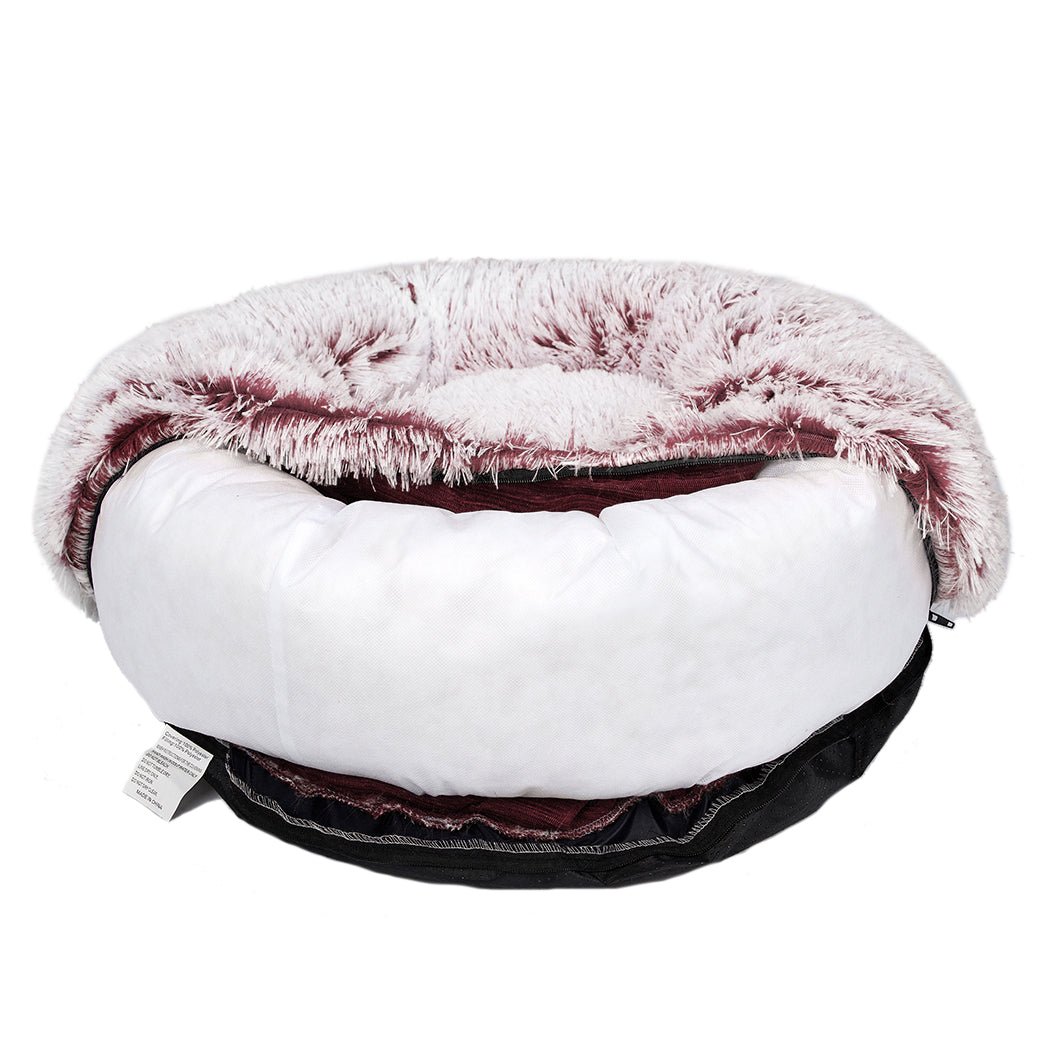 Pet Bed Cat Dog Donut Nest Calming Mat Soft Plush Kennel Pink L - Bedzy Australia