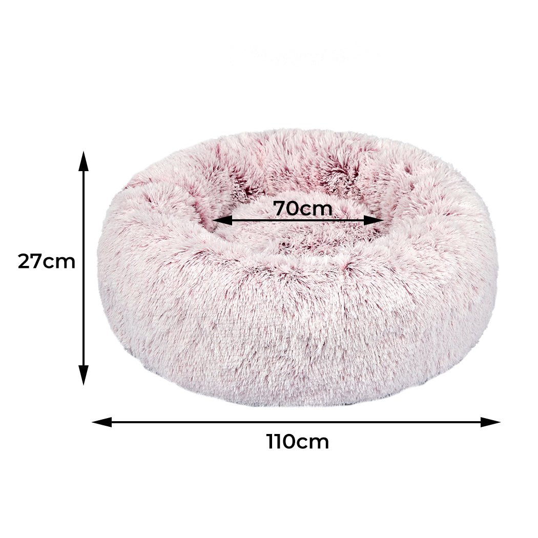 Pet Bed Cat Dog Donut Nest Calming Mat Soft Plush Kennel Pink XL - Bedzy Australia