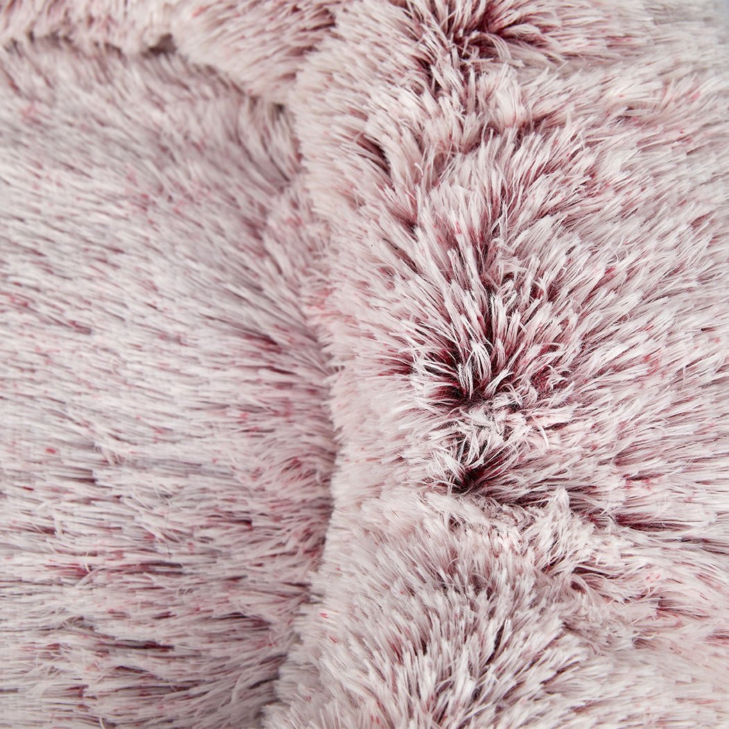Pet Bed Cat Dog Donut Nest Calming Mat Soft Plush Kennel Pink XL - Bedzy Australia