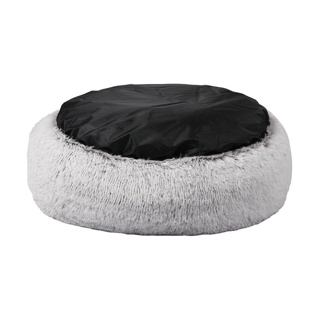 Pet Bed Cat Dog Donut Nest Calming Mat Soft Plush Kennel White with Coffee Hint M - Bedzy Australia