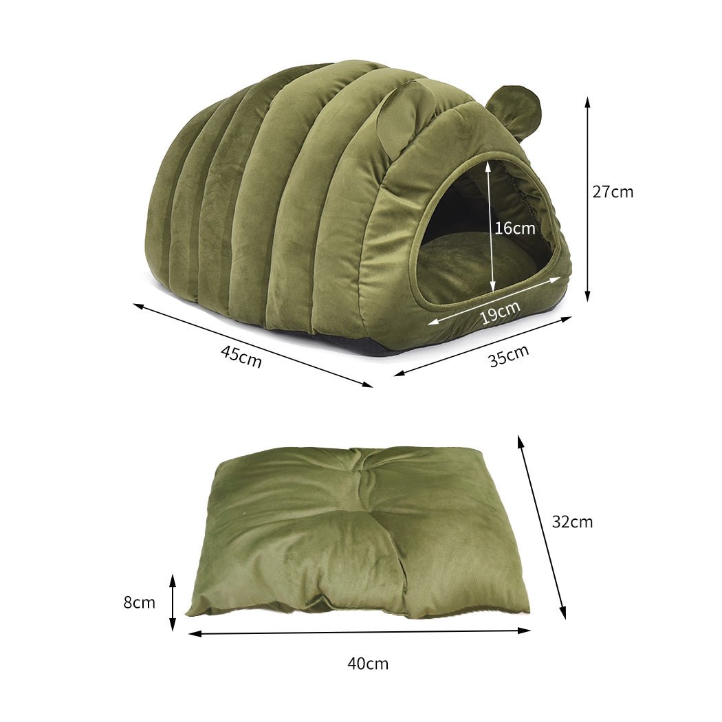 Pet Bed Comfy Kennel Cave Cat Beds Bedding Castle Igloo Round Nest Green M - Bedzy Australia