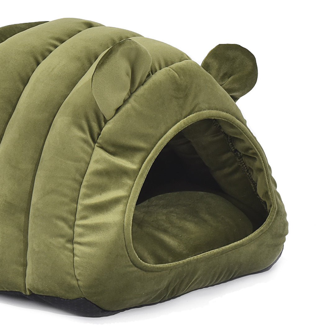 Pet Bed Comfy Kennel Cave Cat Beds Bedding Castle Igloo Round Nest Green M - Bedzy Australia