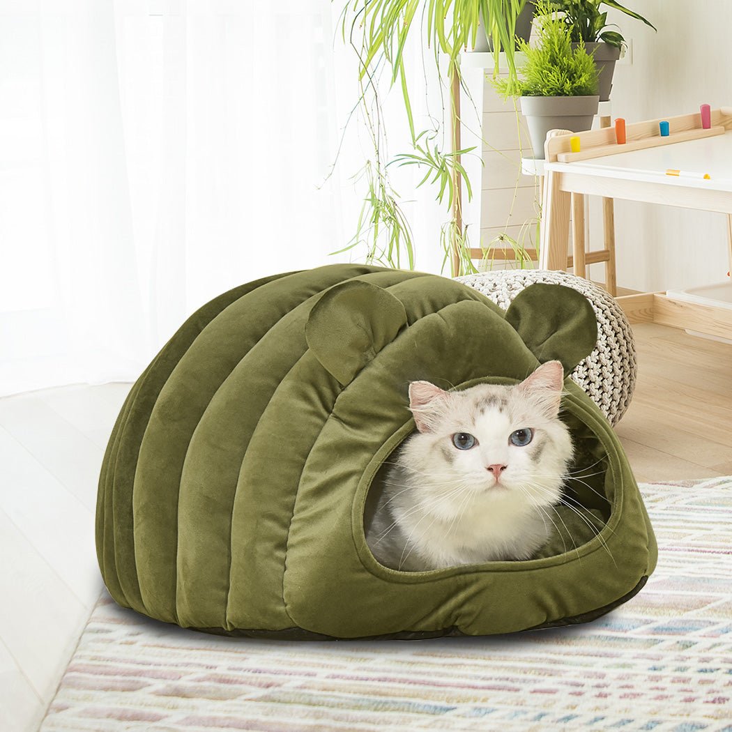 Pet Bed Comfy Kennel Cave Cat Beds Bedding Castle Igloo Round Nest Green M - Bedzy Australia