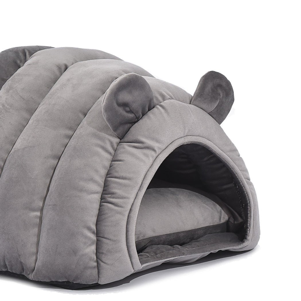 Pet Bed Comfy Kennel Cave Cat Beds Bedding Castle Igloo Round Nest Grey L - Bedzy Australia