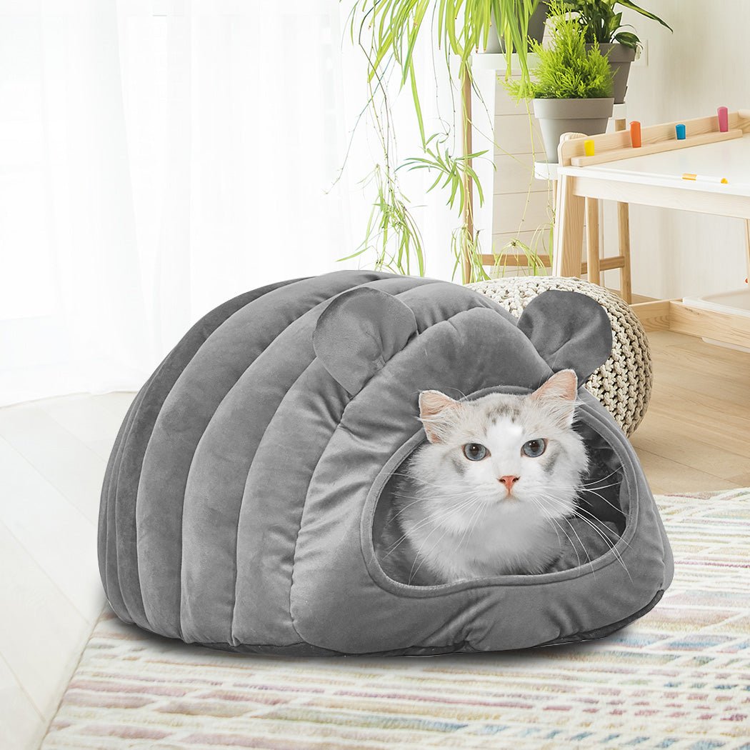 Pet Bed Comfy Kennel Cave Cat Beds Bedding Castle Igloo Round Nest Grey M - Bedzy Australia