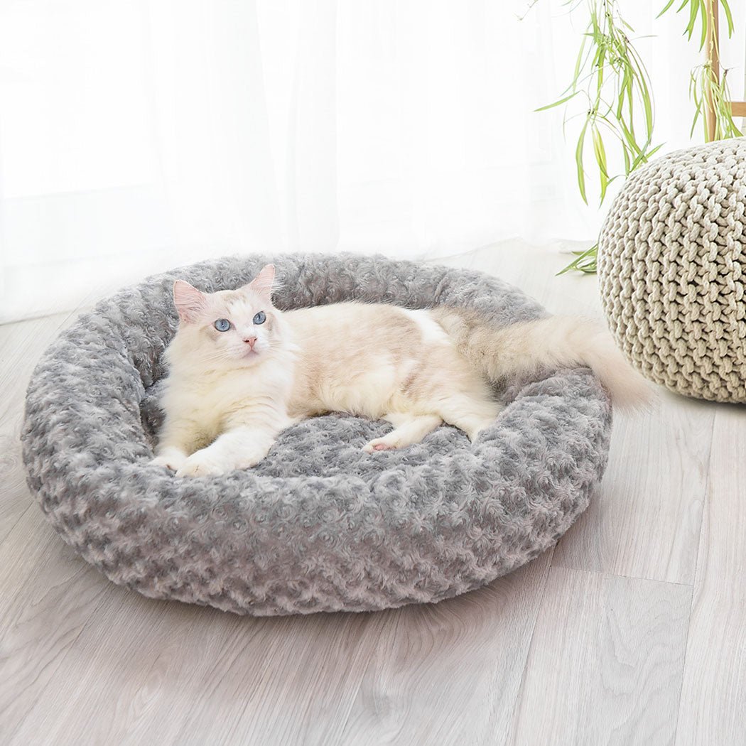 Pet Bed Dog Cat Nest Calming Donut Mat Soft Plush Kennel Cave Deep Sleeping M - Bedzy Australia