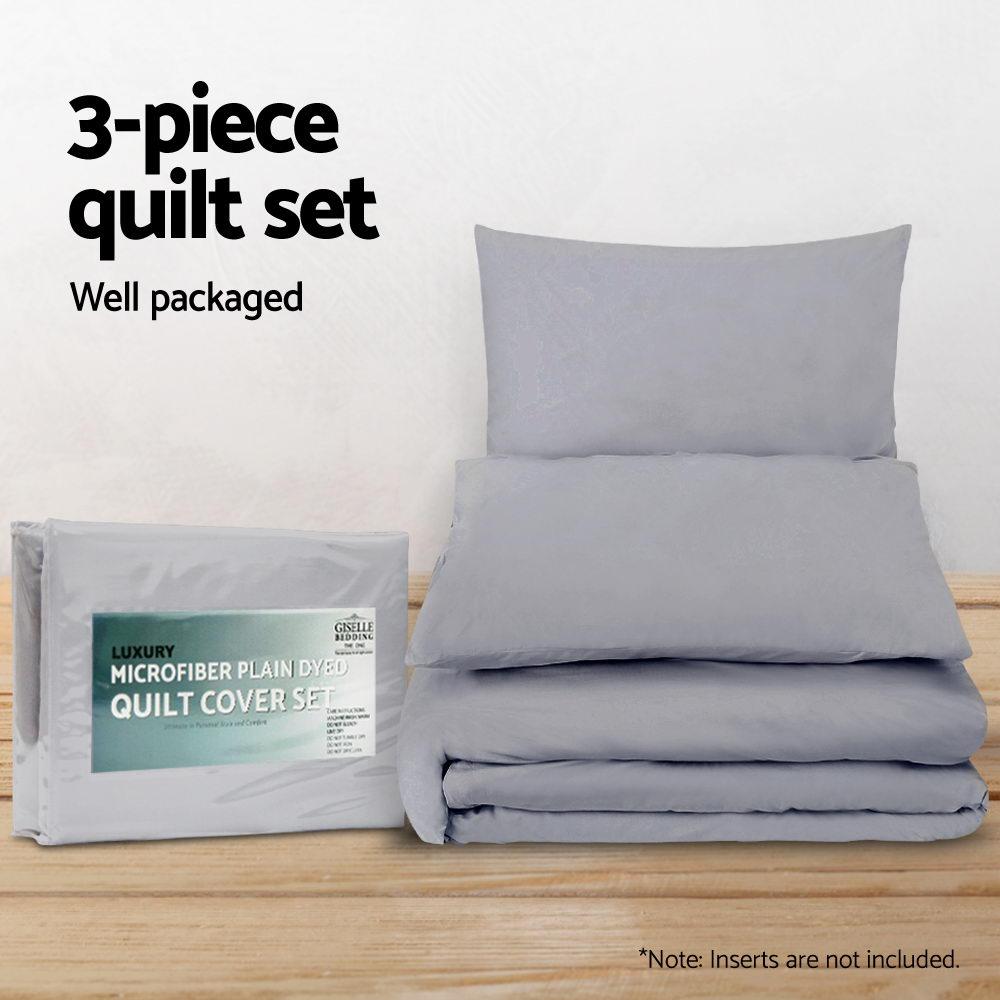 Queen Size Classic Quilt Cover Set - Grey - Bedzy Australia