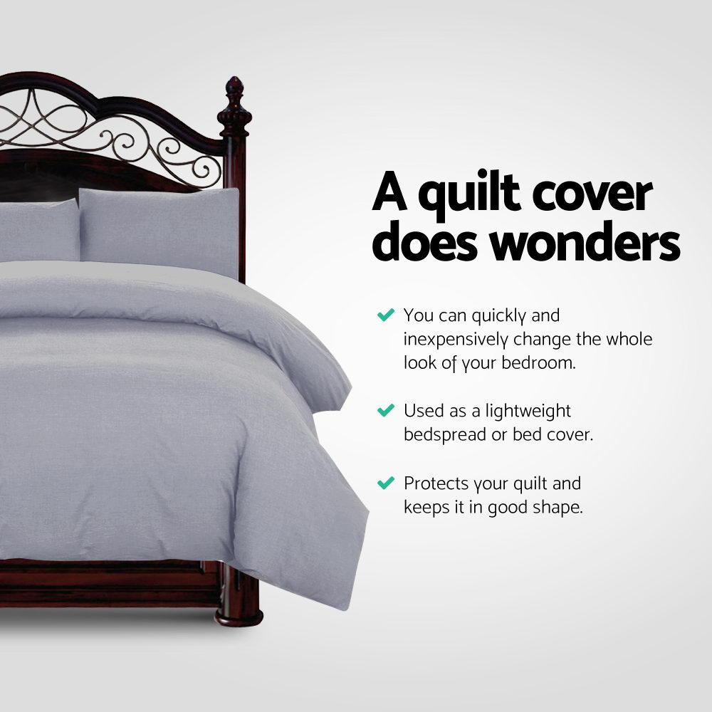 Queen Size Classic Quilt Cover Set - Grey - Bedzy Australia