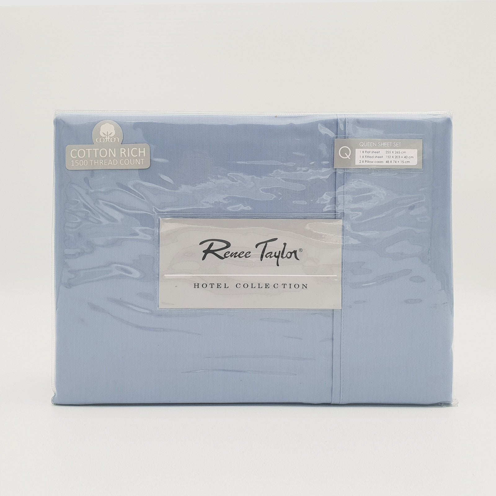 Renee Taylor 1500 Thread Count Pure Soft Cotton Blend Flat & Fitted Sheet Set King Indigo - Bedzy Australia
