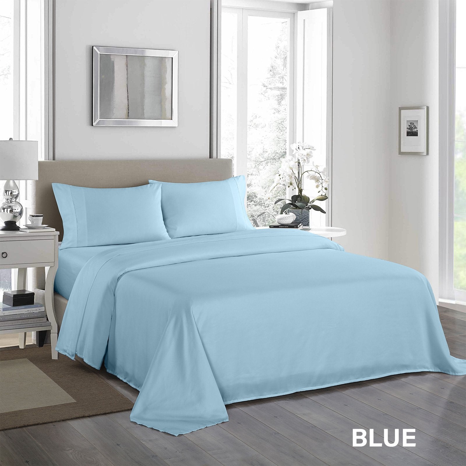 Royal Comfort 1200 Thread Count Sheet Set 4 Piece Ultra Soft Satin Weave Finish Double Sky Blue - Bedzy Australia