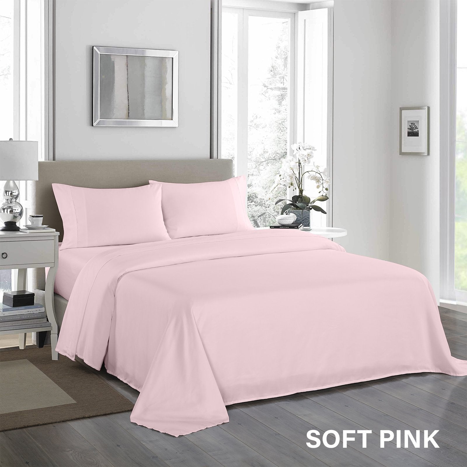 Royal Comfort 1200 Thread Count Sheet Set 4 Piece Ultra Soft Satin Weave Finish Double Soft Pink - Bedzy Australia
