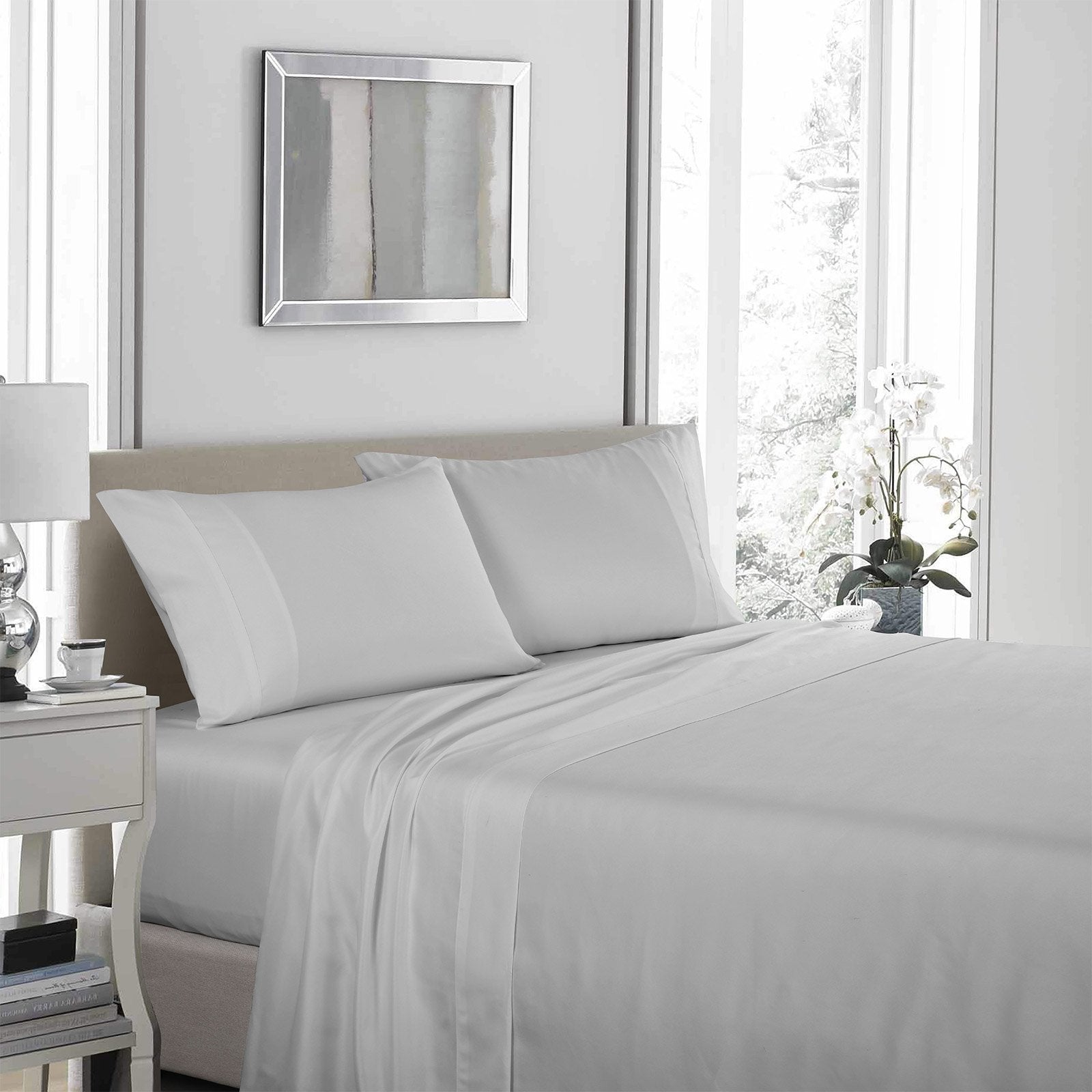 Royal Comfort 1200 Thread Count Sheet Set 4 Piece Ultra Soft Satin Weave Finish King Silver - Bedzy Australia