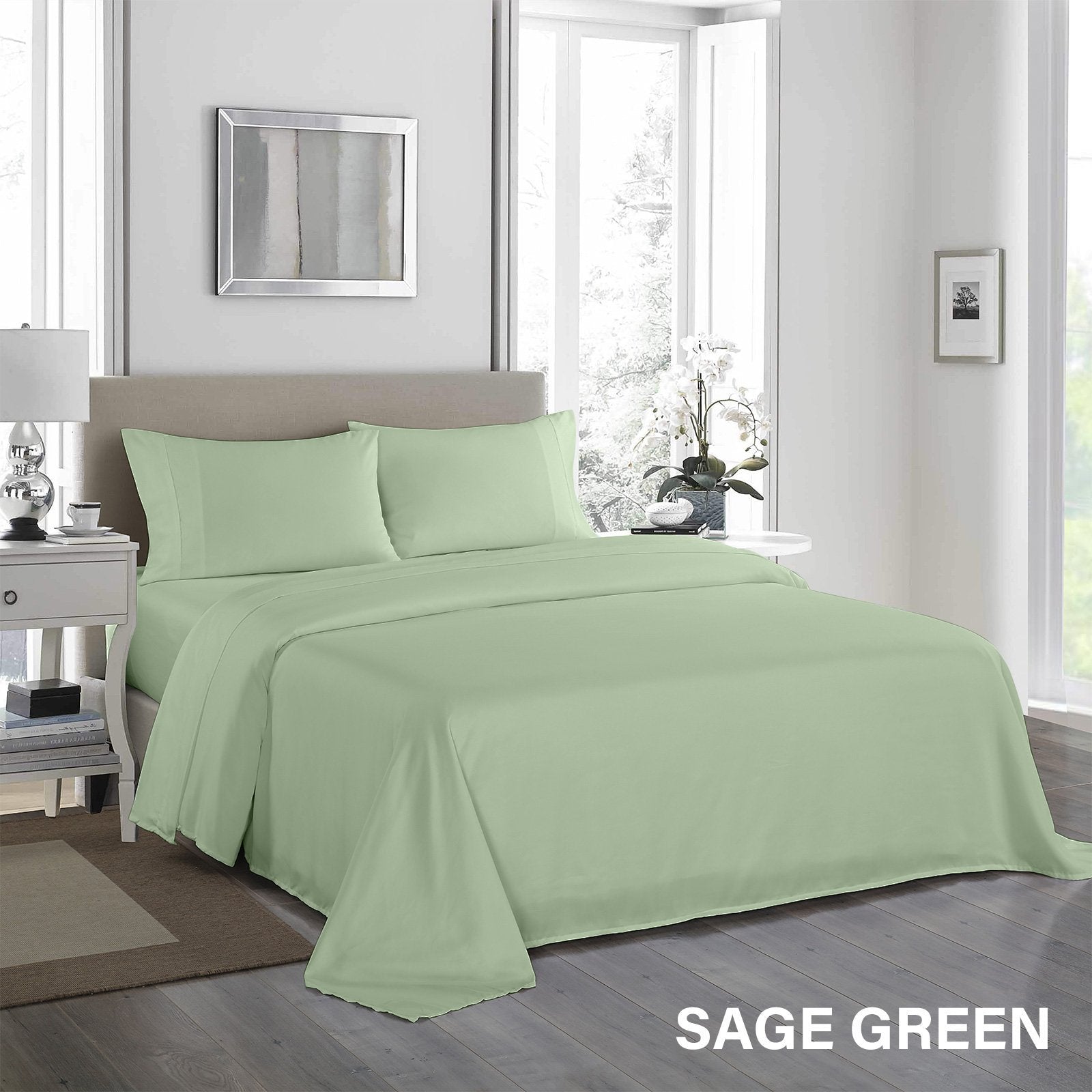 Royal Comfort 1200 Thread Count Sheet Set 4 Piece Ultra Soft Satin Weave Finish Queen Sage Green - Bedzy Australia