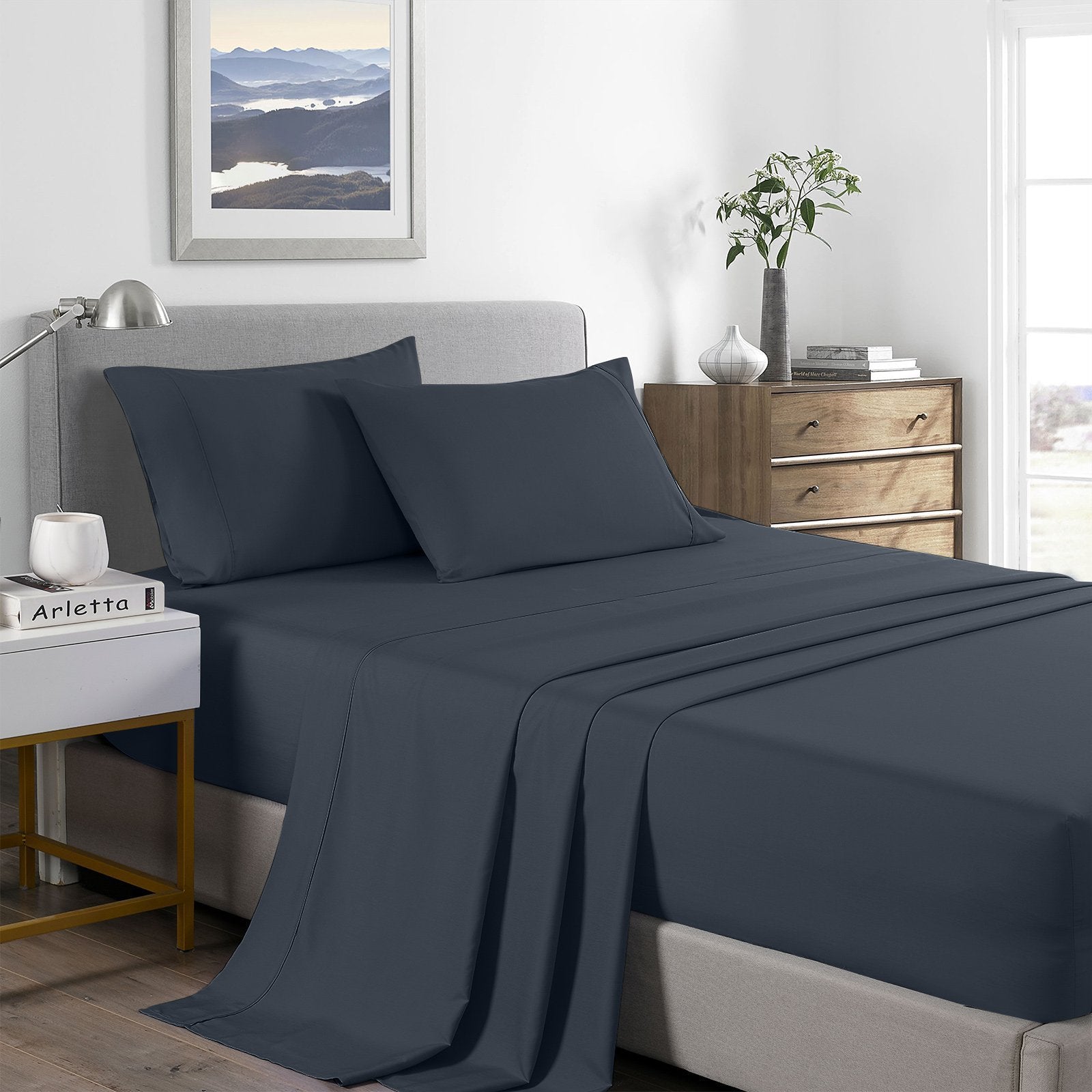 Royal Comfort 2000 Thread Count Bamboo Cooling Sheet Set Ultra Soft Bedding Double Charcoal - Bedzy Australia