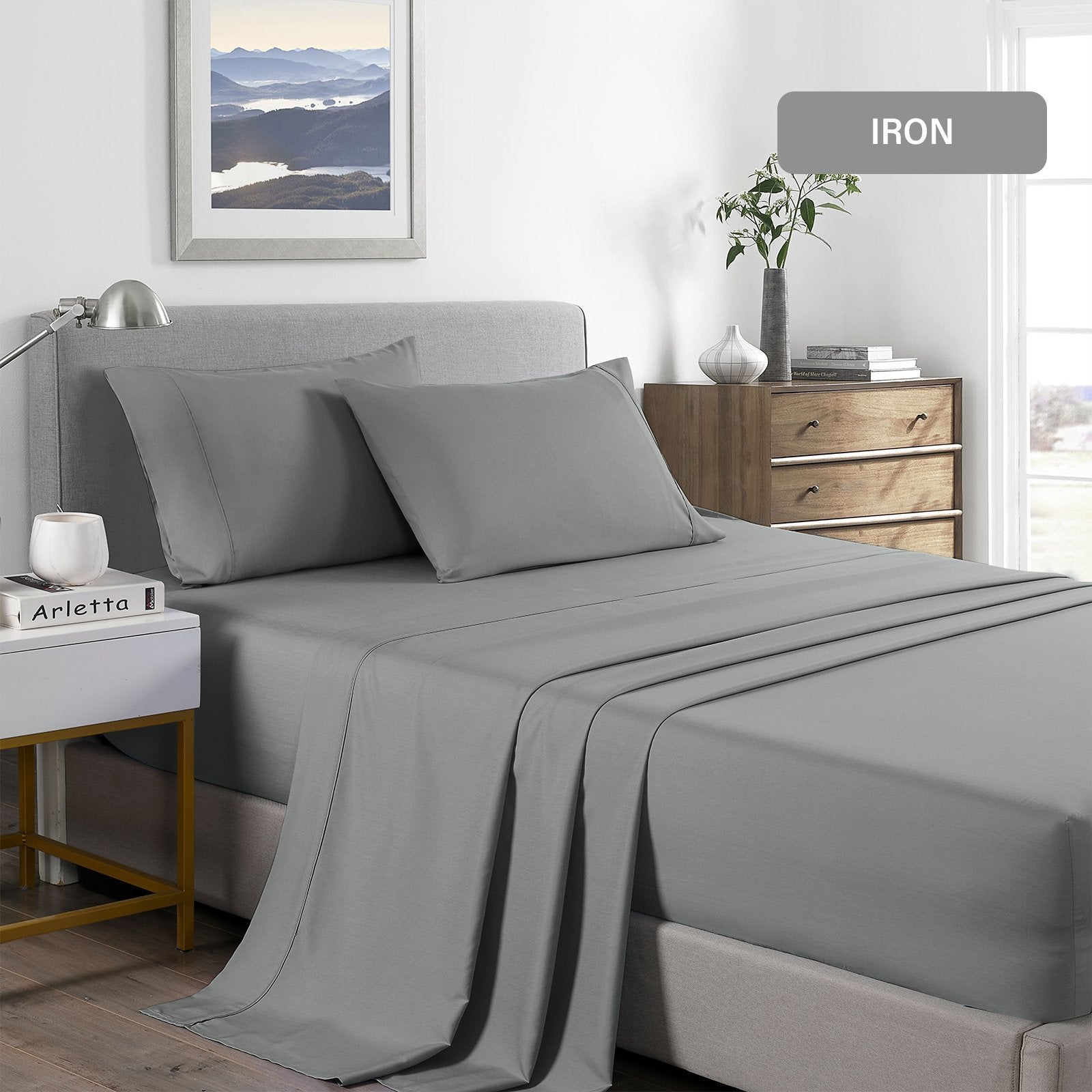 Royal Comfort 2000 Thread Count Bamboo Cooling Sheet Set Ultra Soft Bedding Double Mid Grey - Bedzy Australia
