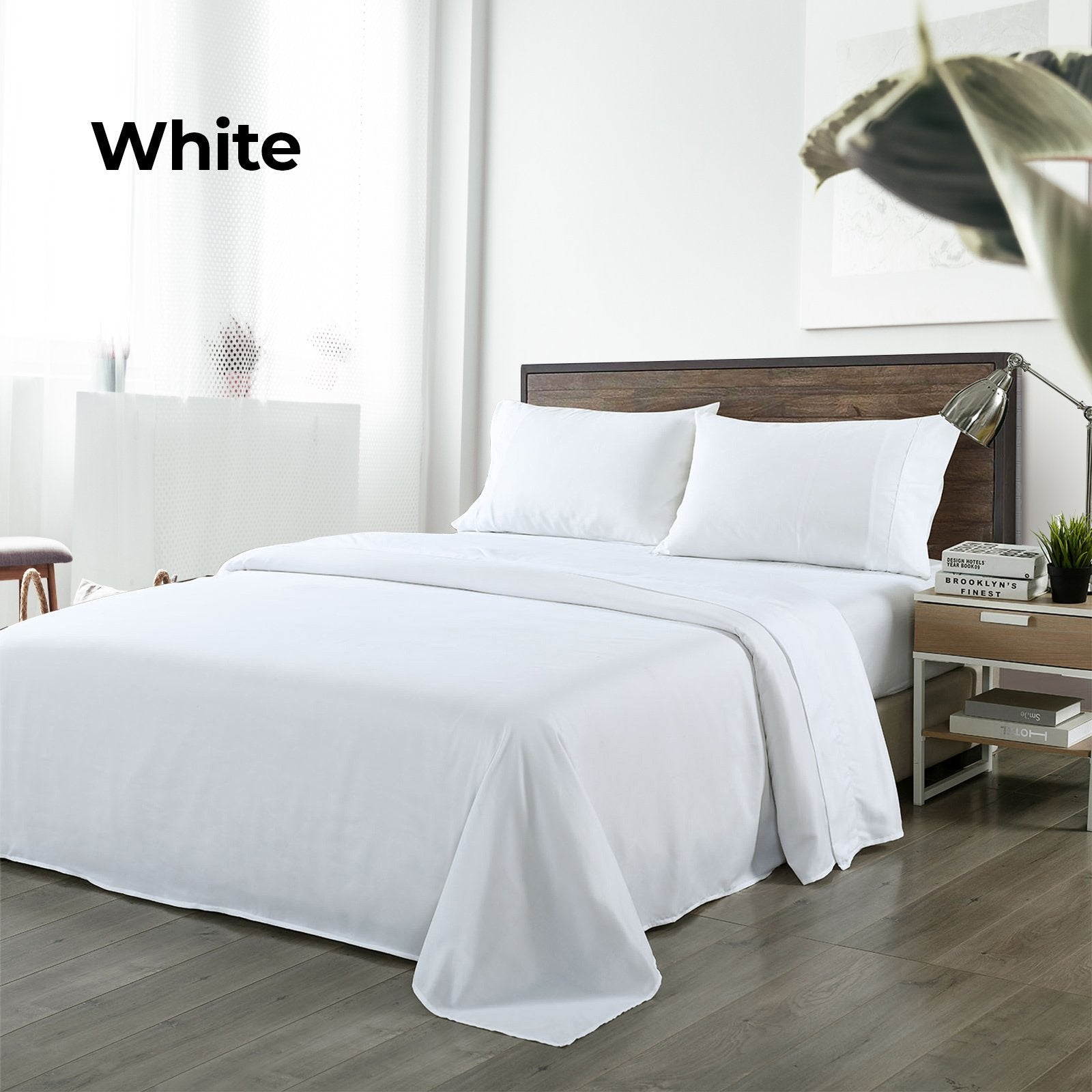 Royal Comfort Bamboo Blended Sheet & Pillowcases Set 1000TC Ultra Soft Bedding Double White - Bedzy Australia