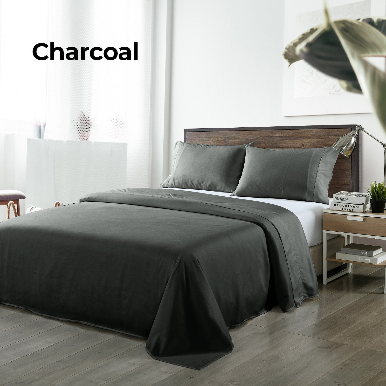 Royal Comfort Bamboo Blended Sheet & Pillowcases Set 1000TC Ultra Soft Bedding Queen Charcoal - Bedzy Australia