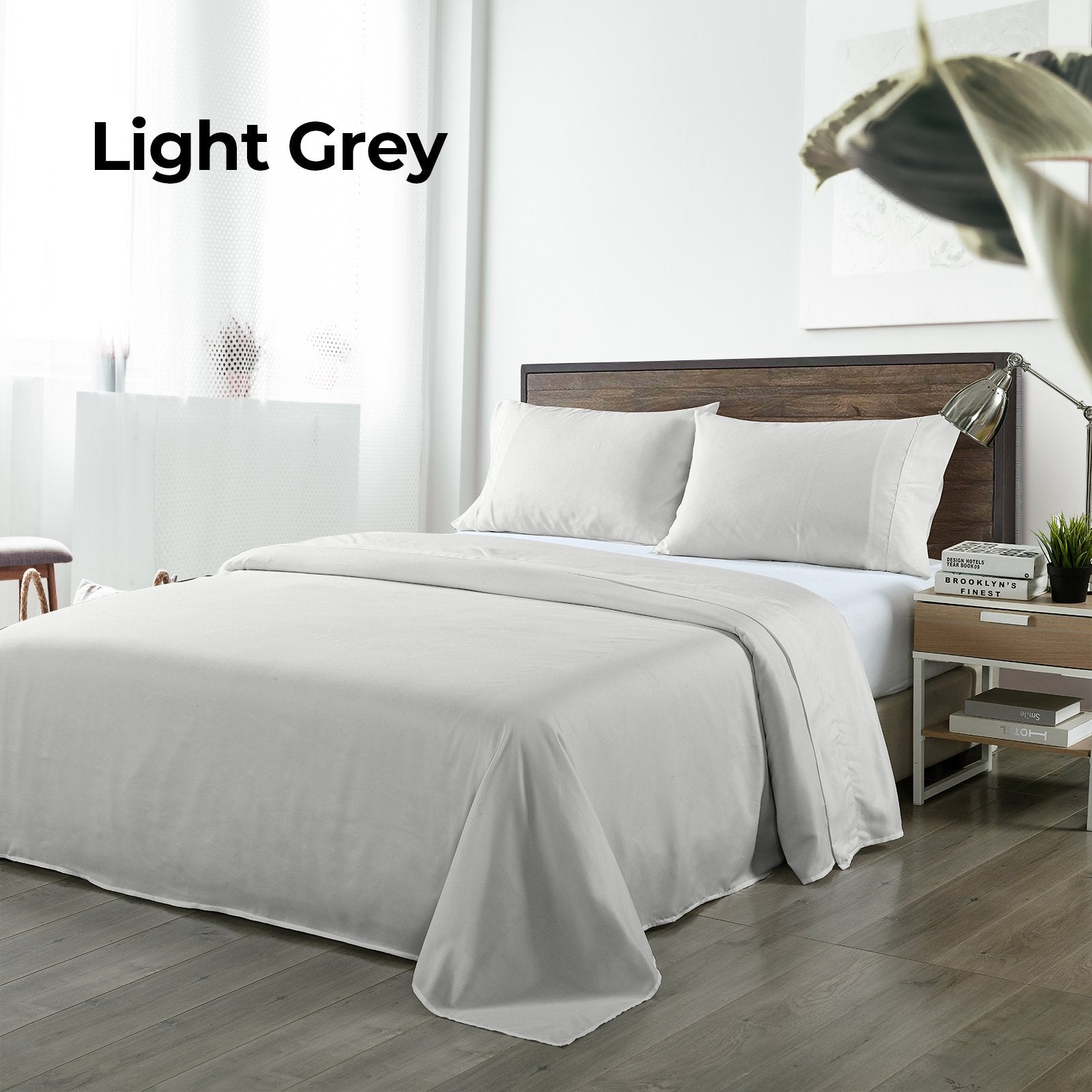 Royal Comfort Bamboo Blended Sheet & Pillowcases Set 1000TC Ultra Soft Bedding Queen Light Grey - Bedzy Australia