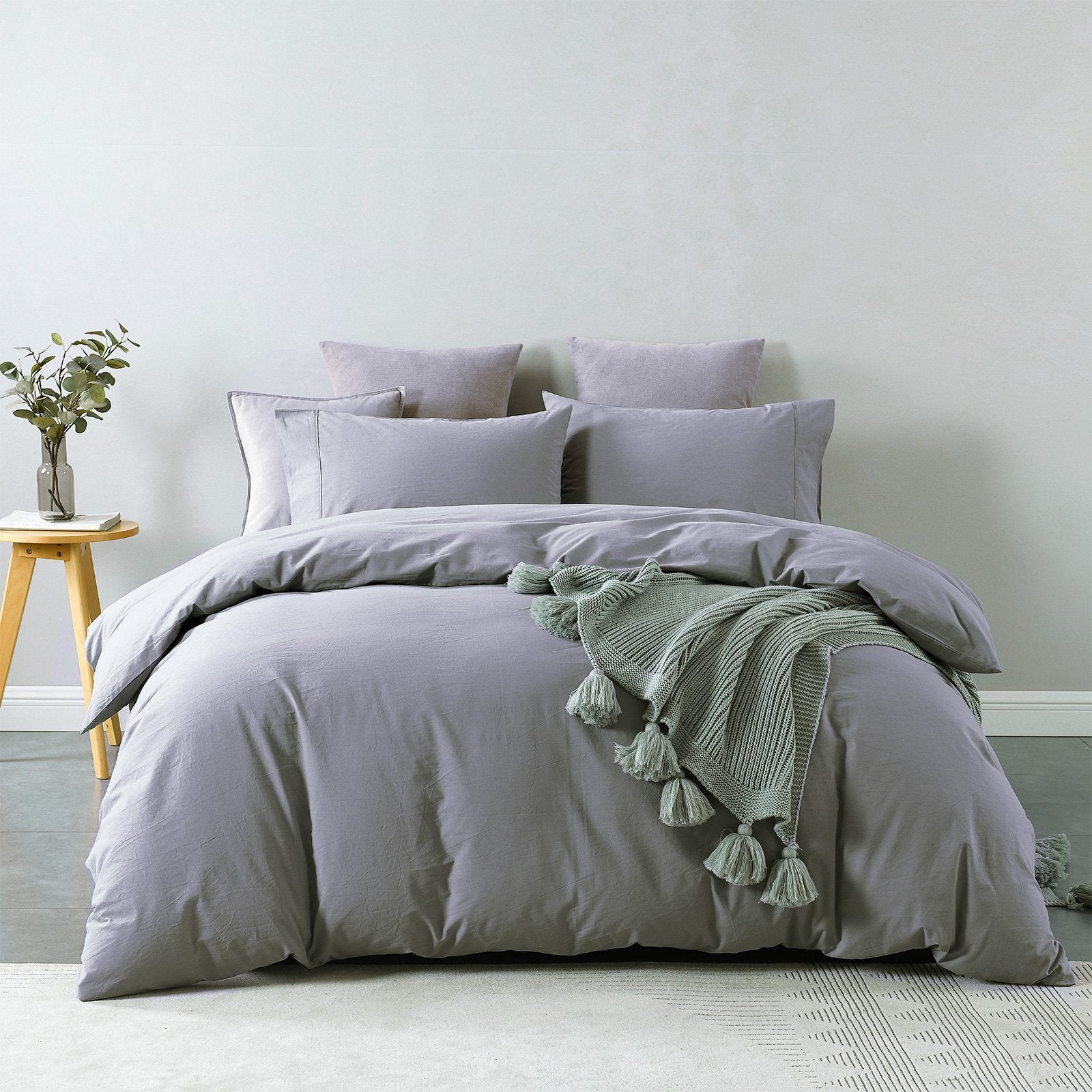 Royal Comfort Vintage Washed 100% Cotton Quilt Cover Set Bedding Ultra Soft Queen Grey - Bedzy Australia