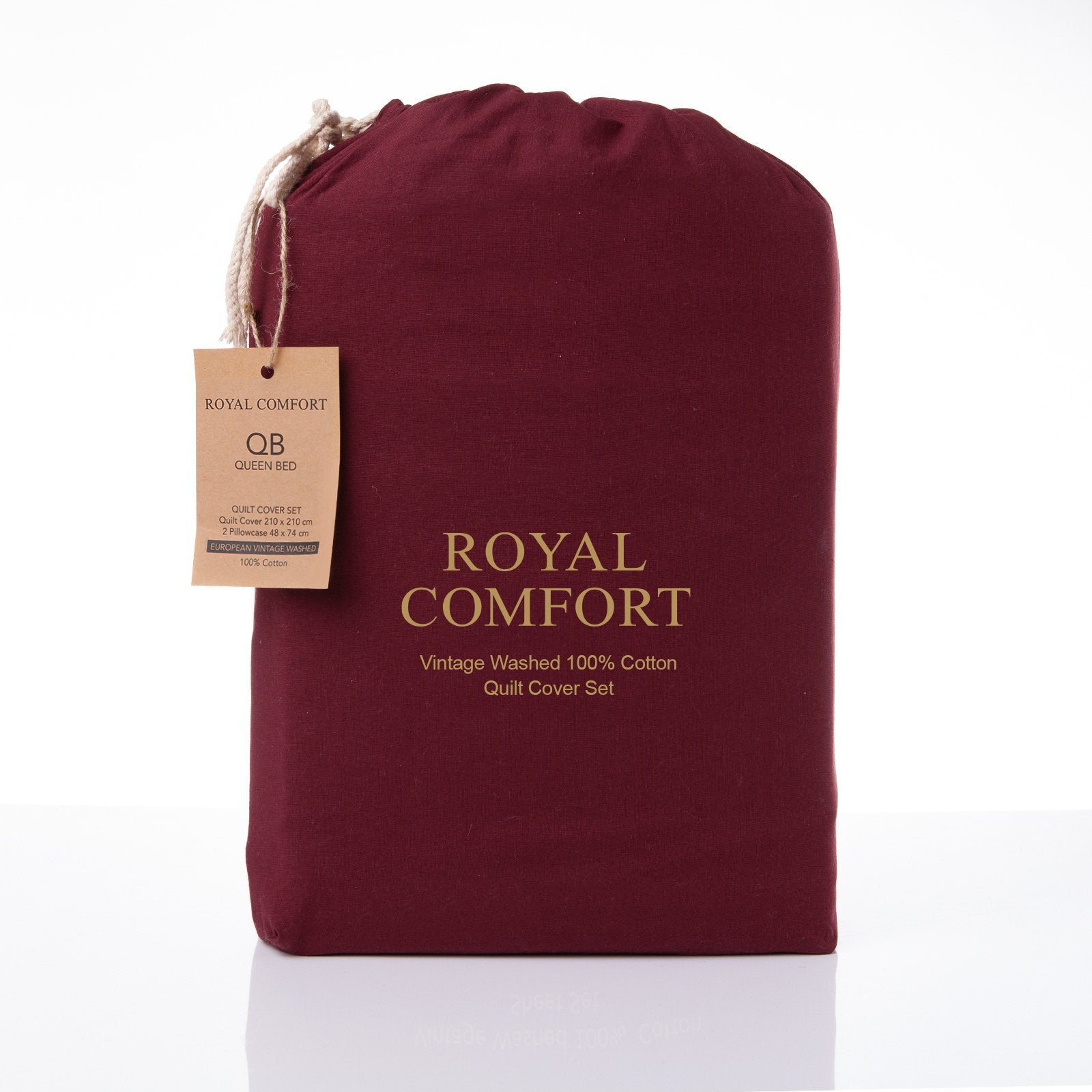 Royal Comfort Vintage Washed 100% Cotton Quilt Cover Set Bedding Ultra Soft Queen Mulled Wine - Bedzy Australia