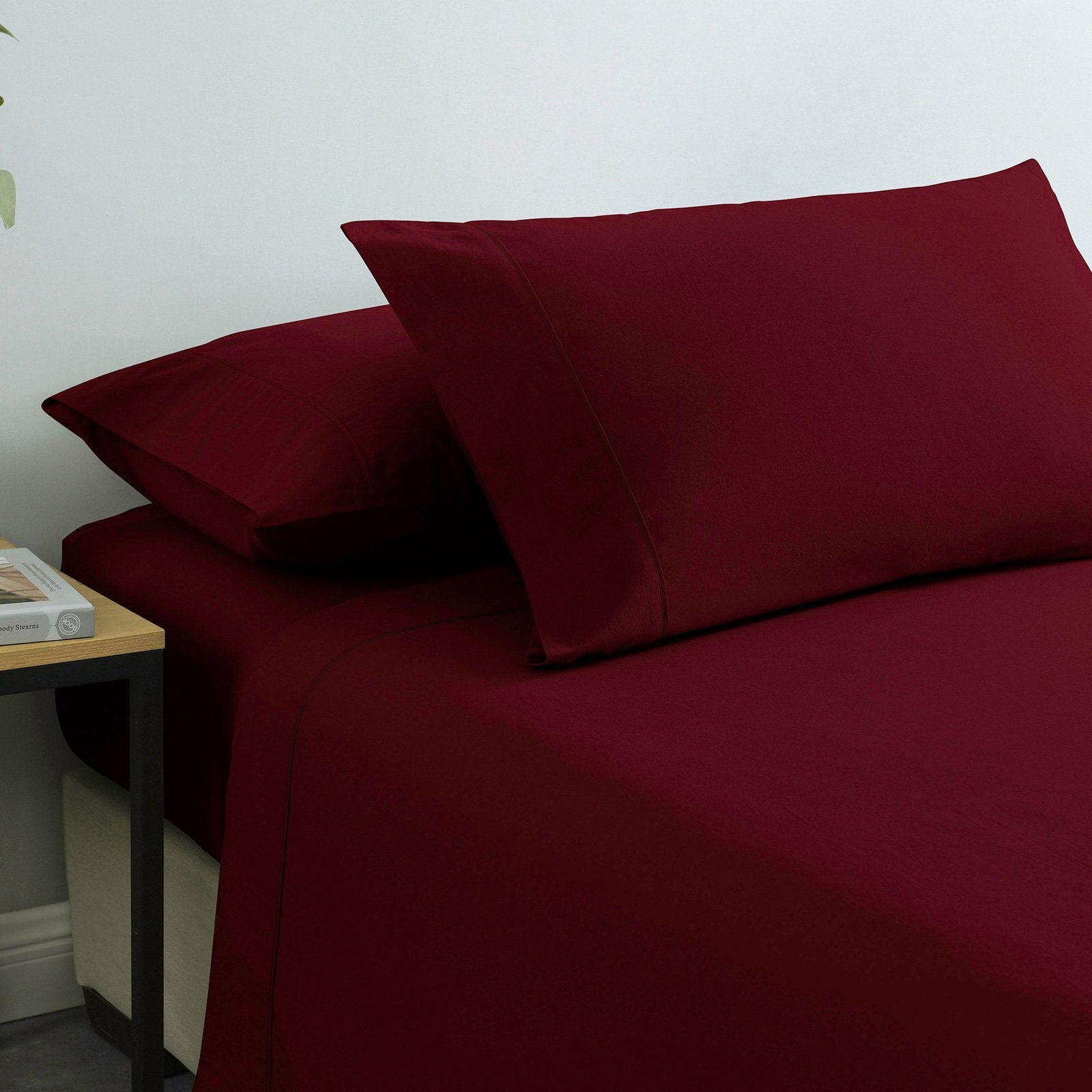 Royal Comfort Vintage Washed 100% Cotton Sheet Set Fitted Flat Sheet Pillowcases Double Mulled Wine - Bedzy Australia