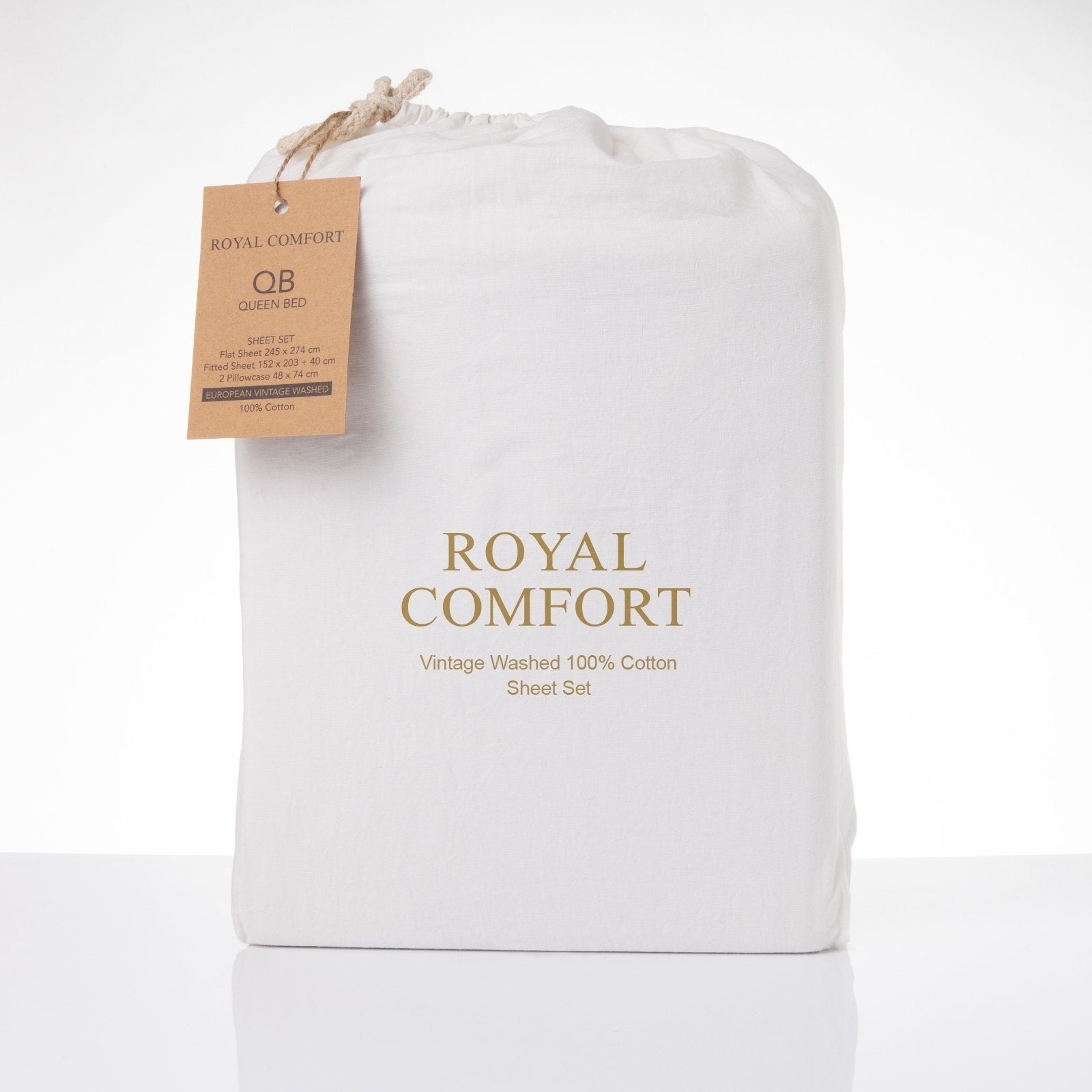 Royal Comfort Vintage Washed 100% Cotton Sheet Set Fitted Flat Sheet Pillowcases King White - Bedzy Australia