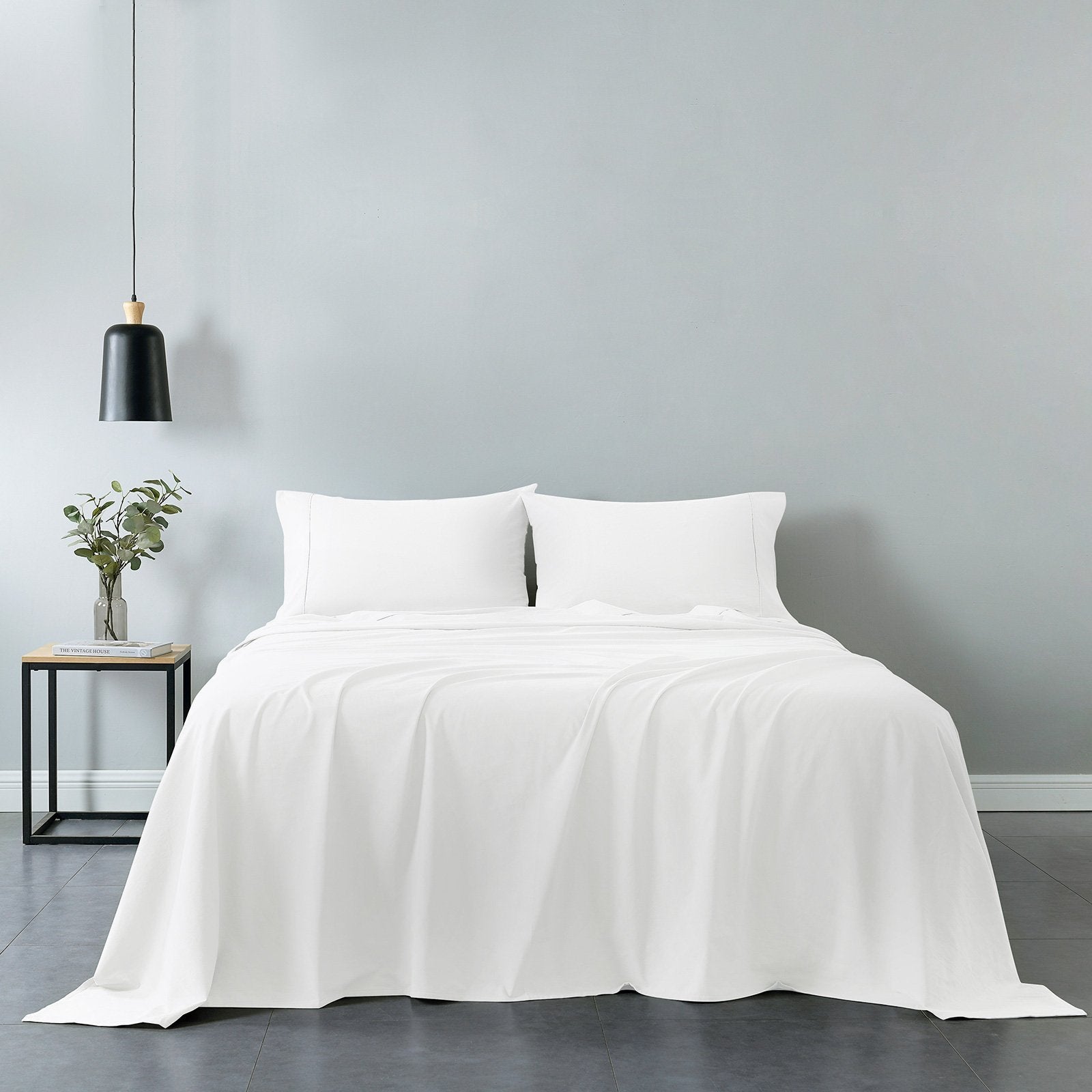 Royal Comfort Vintage Washed 100% Cotton Sheet Set Fitted Flat Sheet Pillowcases Queen White - Bedzy Australia