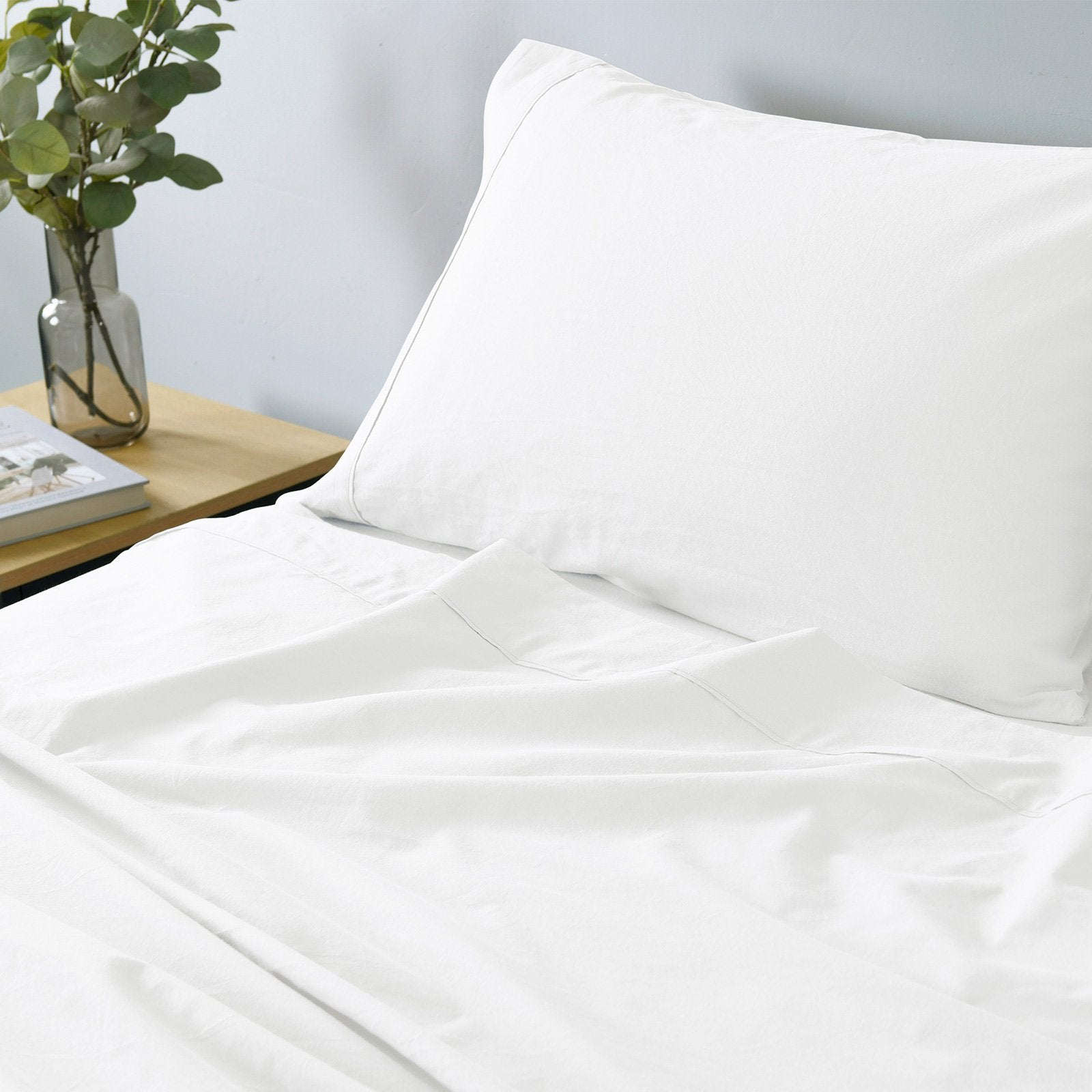 Royal Comfort Vintage Washed 100% Cotton Sheet Set Fitted Flat Sheet Pillowcases Queen White - Bedzy Australia